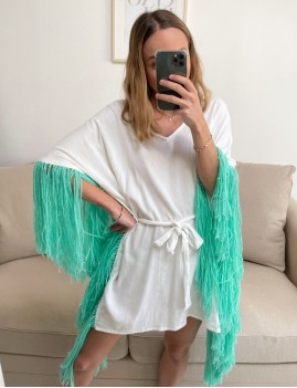 Poncho à franges bleu. bohème - Boutique L'anana(s)