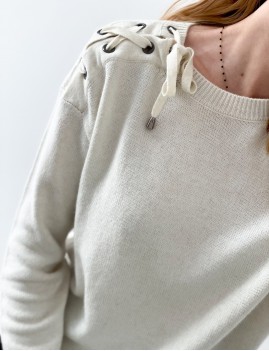 Pull tressé blanc boho - Boutique L'ananas