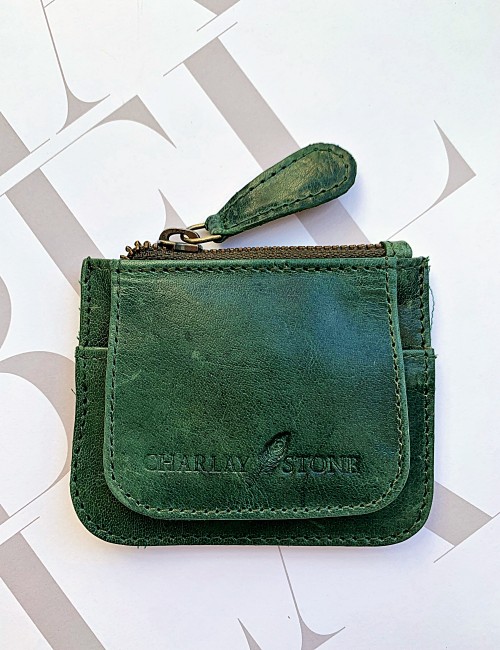 Mini porte-monnaie cuir vert hippie - Boutique L'anana(s)
