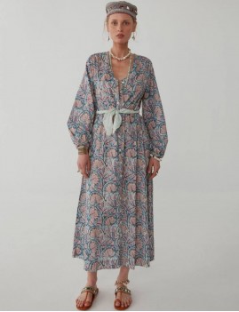 Robe longue fleurs bleu- Boutique l'anana(s)