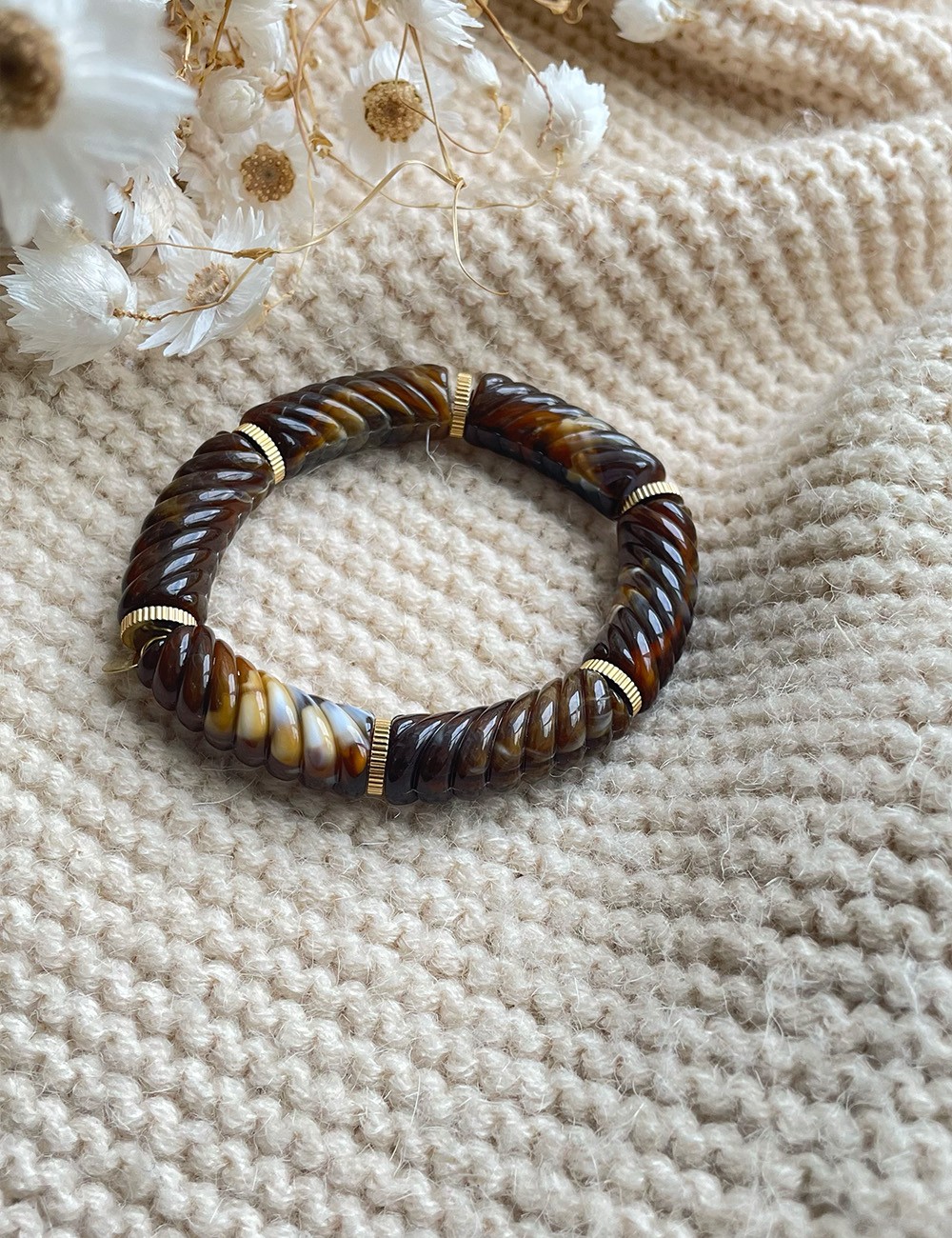 Bracelet twister en résine marron