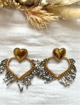 Boucles d'oreilles coeur perlé blanc - Boutique L'anana(s)