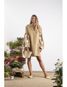 Robe courte avec manches brodées fleurs - Boutique l'ananas