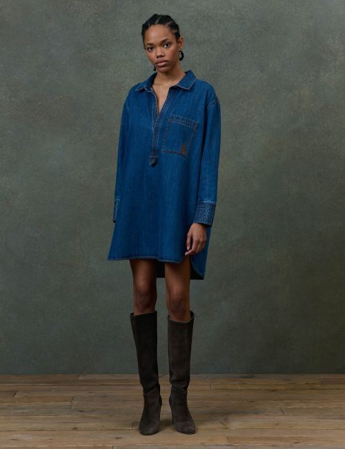 Robe courte bohème en jean SIANA Louise Misha - Boutique L'aNana(s)