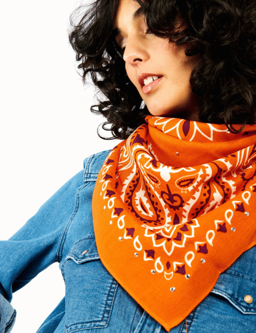 Foulard medium bandana brique PAISLEY WILD - Boutique L'aNana(s)