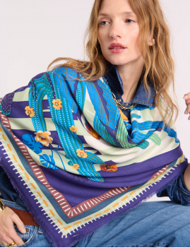 Foulard CACTUS bleu WILD -  Boutique L’anana(s)