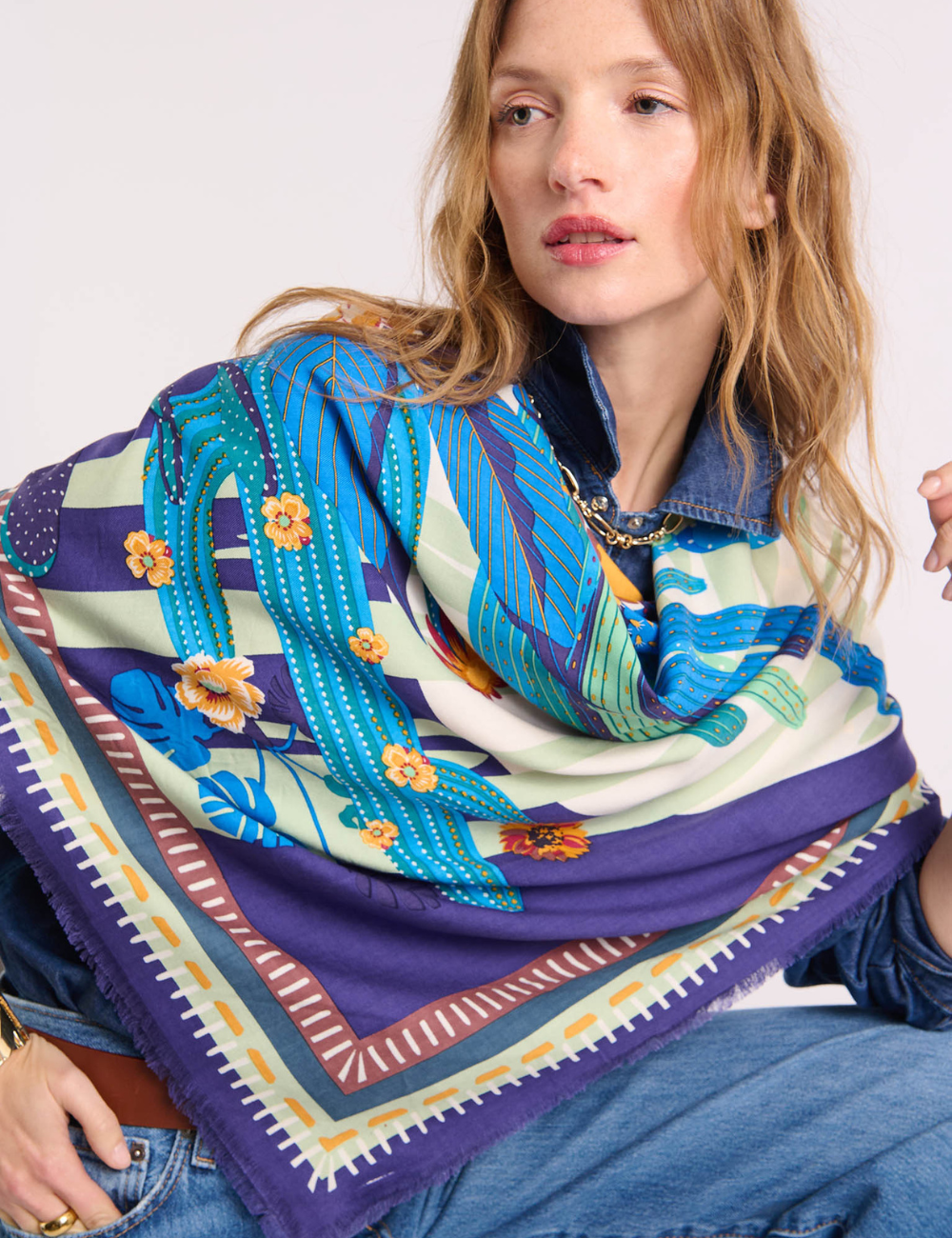 Foulard CACTUS bleu WILD -  Boutique L’anana(s)