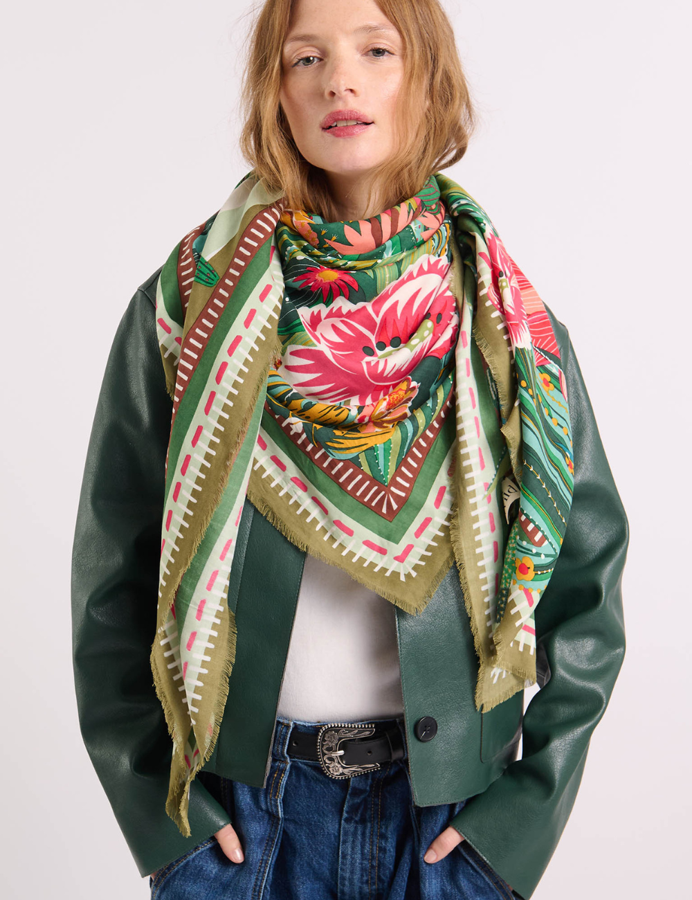 Big foulard CACTUS vert WILD -  Boutique L’anana(s)