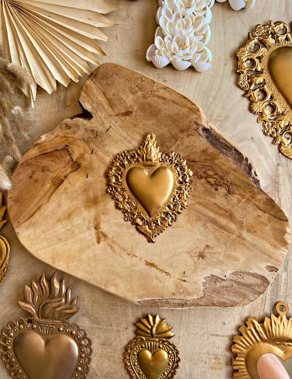 Coeur doré exvoto hippie - Boutique l'ananas